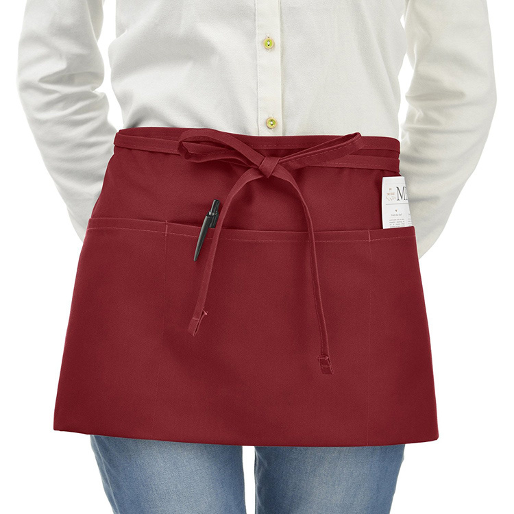 Stylist Waiter Chef Waist Cotton Apron with Pockets Short Half Contractor Waist Apron