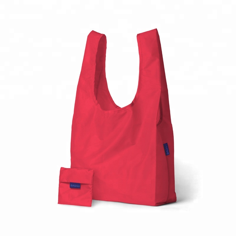 Heavy Duty Eco-Friendly Ripstop RPET Foldable Nylon Shopping Tote Bag with Pouch