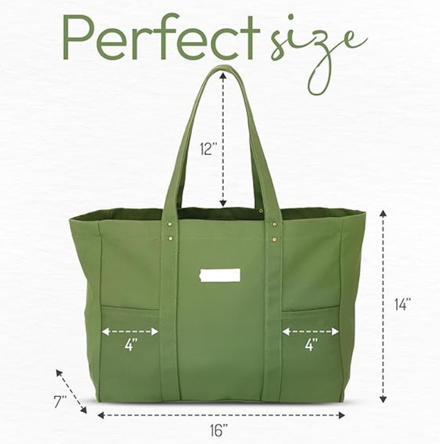 Medium Tote Canvas Shoulder Shopping Bag Multi Purpose Handbag with Front Pockets Laptop Compartment Heavy Duty