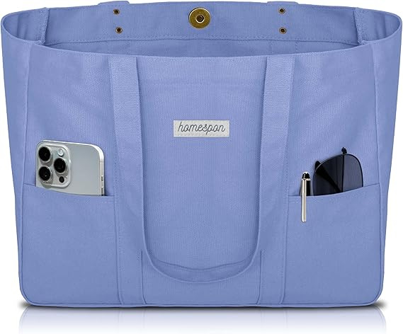Medium Tote Canvas Shoulder Shopping Bag Multi Purpose Handbag with Front Pockets Laptop Compartment Heavy Duty