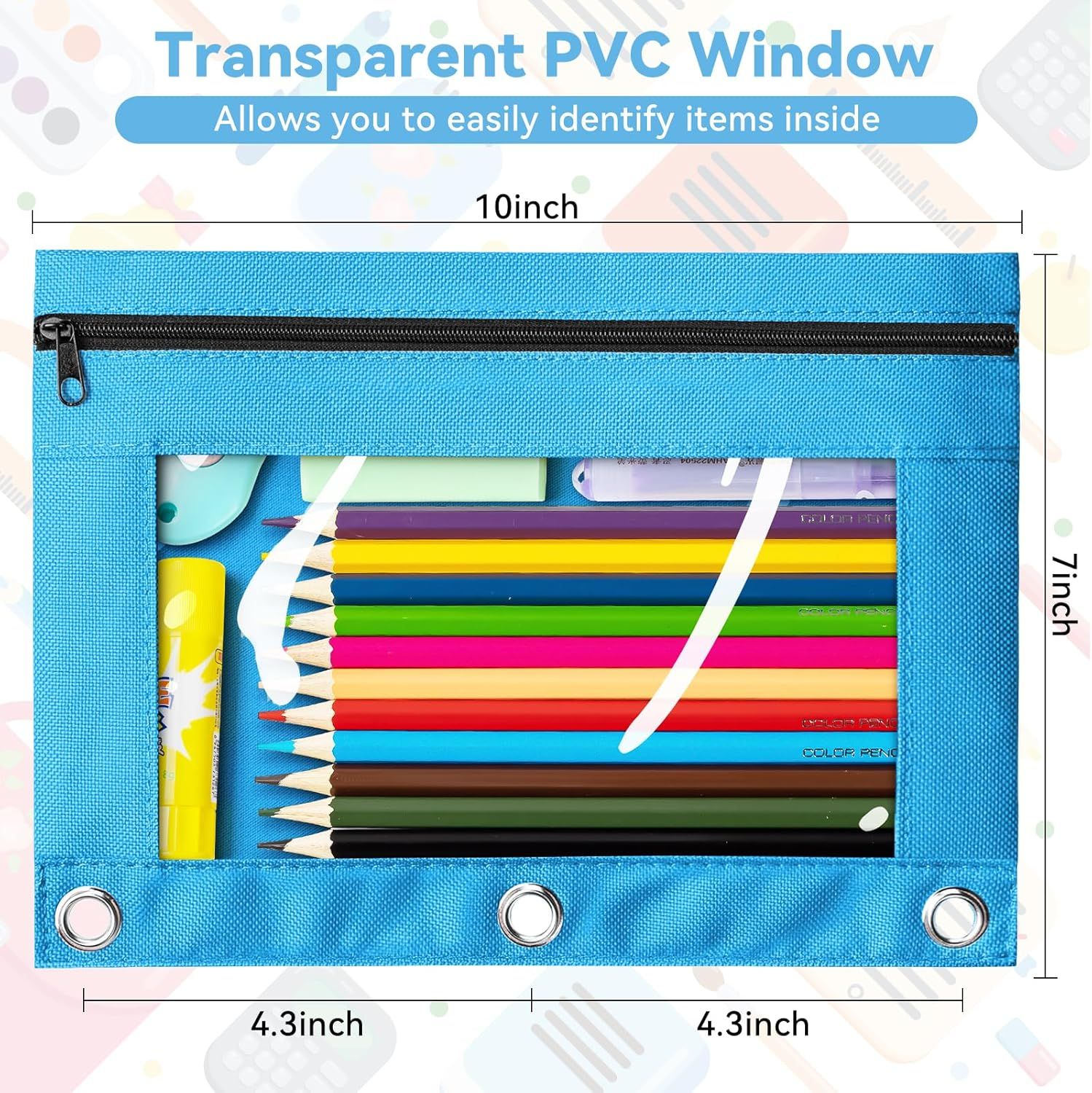 Pencil Pouch Case Box Bag for 3 Ring Binder School Supplies Girls Boys Kids Clear