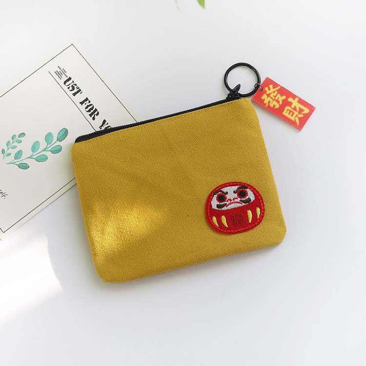 Custom Fresh Embroidered Kids Student Daily Use Mini Cute Canvas Cotton Fabric Coin Bag for Kids