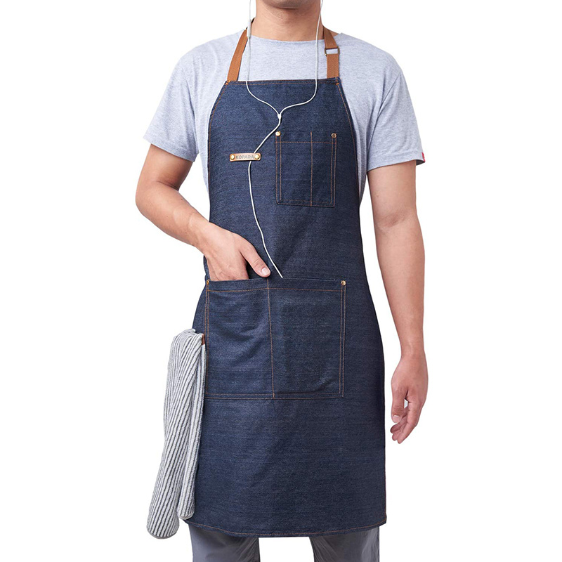 Adjustable Stylish Denim Bib Jean Aprons with 3 Pockets for Women Men