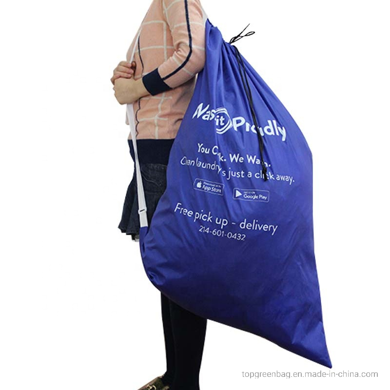 Custom Soft Large Capacity Hotel Laundry Holders Polyester Drawstring Laundry Bags