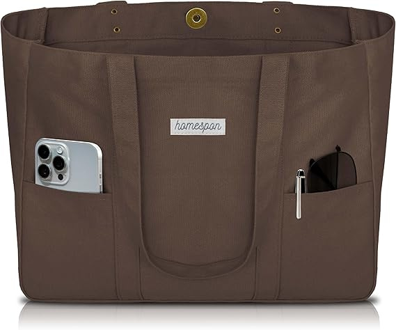 Medium Tote Canvas Shoulder Shopping Bag Multi Purpose Handbag with Front Pockets Laptop Compartment Heavy Duty