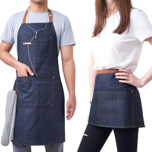 Adjustable Stylish Denim Bib Jean Aprons with 3 Pockets for Women Men