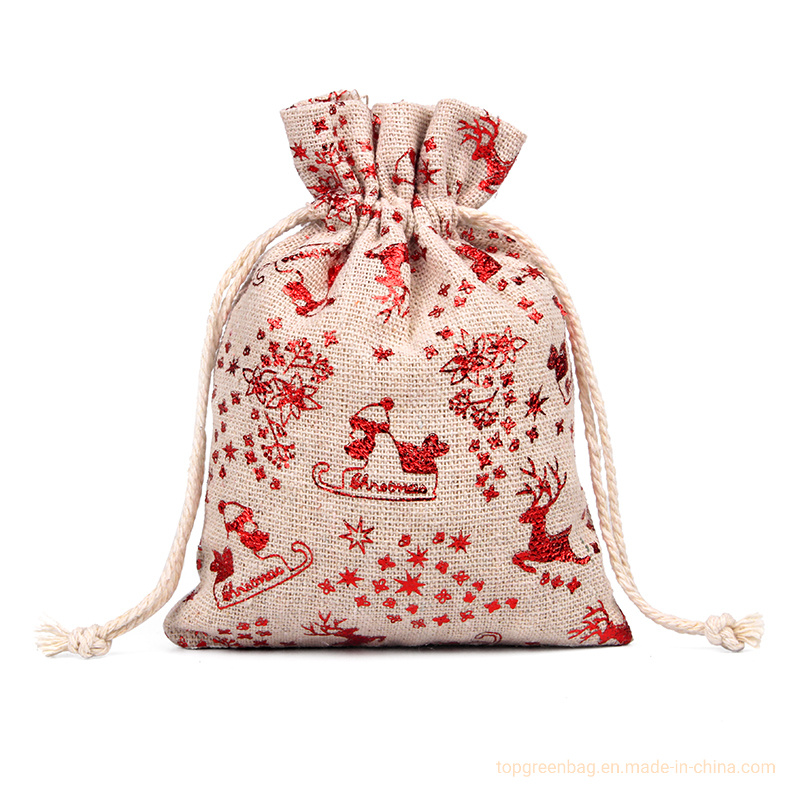 Personalized Christmas Eco-Friendly Cotton Pouches Bag Christmas Santa Christmas Gift Bag