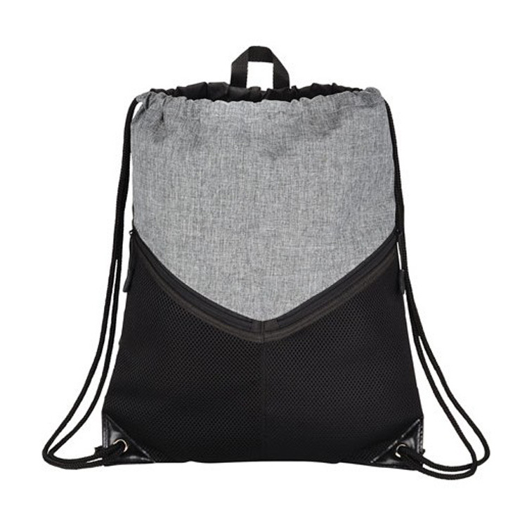Polyester Material and Rope Handle Style 3 Tone Angled Design Drawstring Sport Bag W/ Zip Pocket