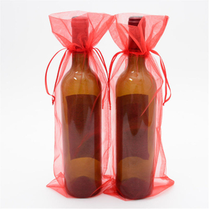 Custom Large Weddings Party Favor Present Gift Drawstring Wine Bottle Organza Bag
