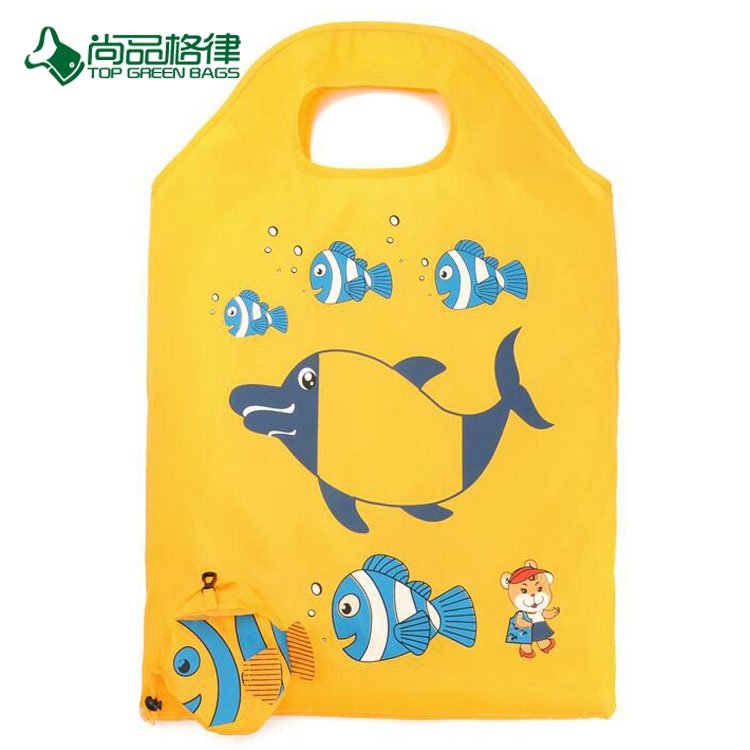 Reusable Reinforced Handle Grocery Large Custom Holder Fish Shape T-Shirt Folding Shopping Bag