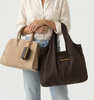 New Women Foldable Keychain Tote Bag Expandable Leather Mini Bags with Key Ring
