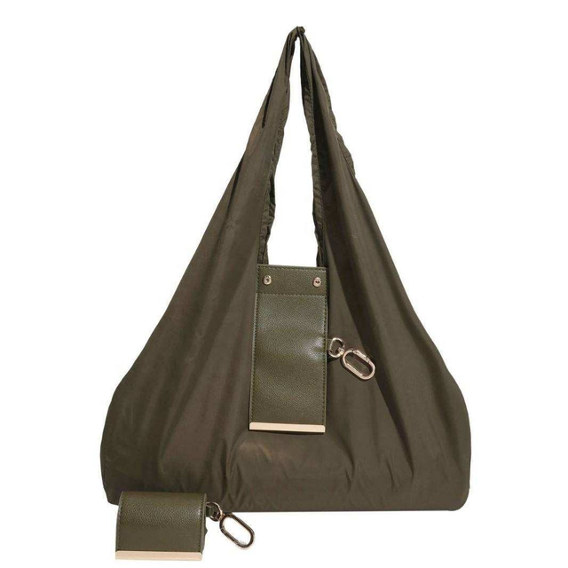 New Women Foldable Keychain Tote Bag Expandable Leather Mini Bags with Key Ring