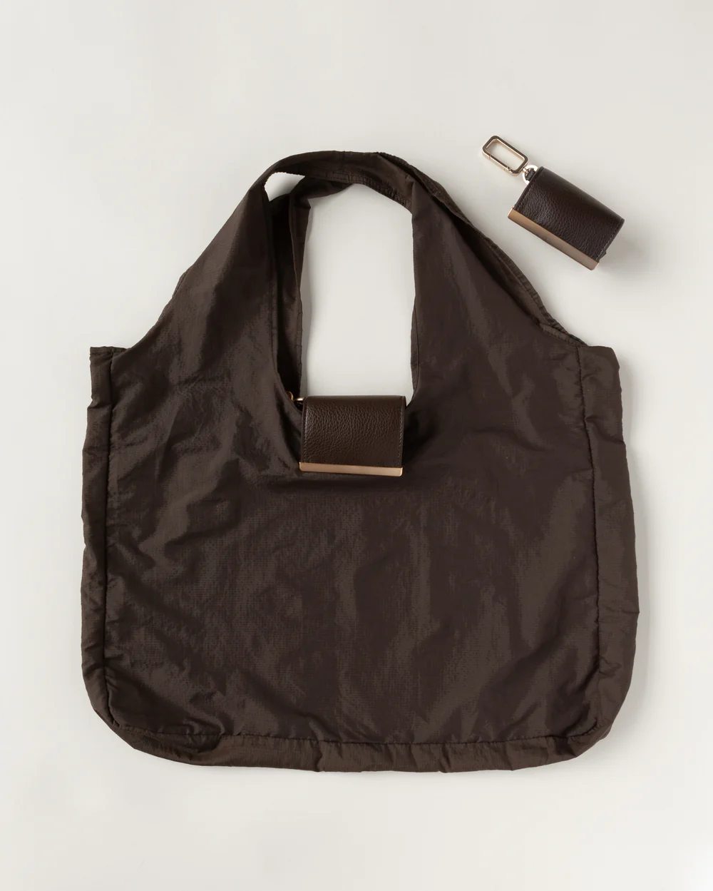 New Women Foldable Keychain Tote Bag Expandable Leather Mini Bags with Key Ring