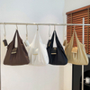 New Women Foldable Keychain Tote Bag Expandable Leather Mini Bags with Key Ring